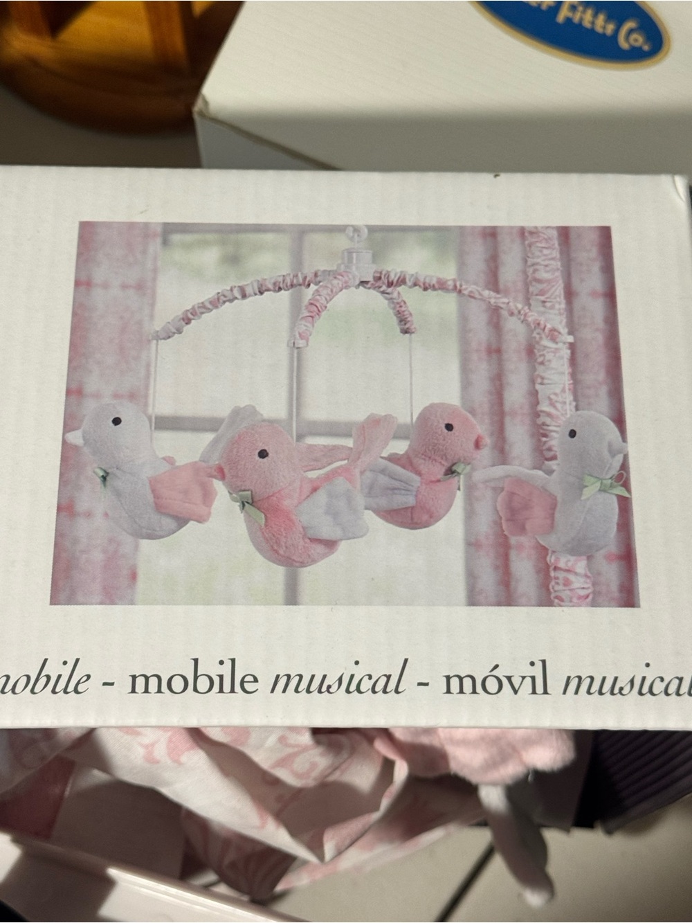 Wendy Bellissimo Pink and White Plush Bird Musical Mobile